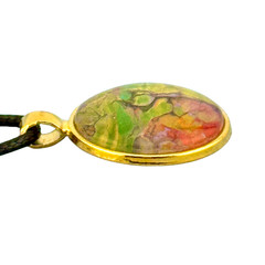 Pendant Necklace Handmade «Nature Colors» Gold Bezel 25mm Black Cord