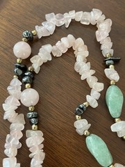 Rose Quartz Necklace 44″ Pastel Gemstone Green Aventurine Malachite