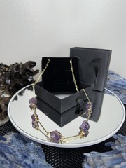 27” Natural Purple Amethyst Long Necklace 18K Gold Plated Raw Stones Brazil