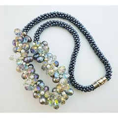 Peacock Pearl Oil Slick AB Crystal Necklace Mob Wife Glass Seed Bead Artisan
