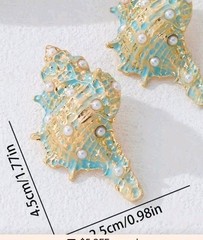 Large Statement Earrings, Textured Sea Shell. Stunning Goldtone Faux Pearls