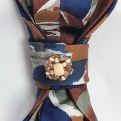 Vintage Enrico Coveri Silk Tie Pendant Pearl Jeweled Accent MOP Beaded Necklace