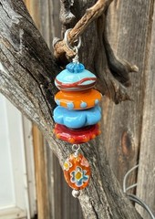 Hand blown Multicolor Glass Bead Pendant With Sterling Silver