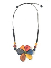Tagua Nut Flower Pendant Adjustable Macrame Necklace