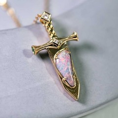 Knight Sword – Boulder Opal & Princess Cut Diamond Pendant ONLY 18K Yellow Gold