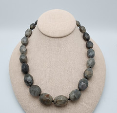 Labradorite Large Faceted Polished Oval 13mm Beaded Knotted 18” Choker Necklace