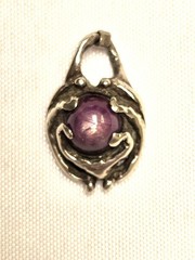 Vintage Handmade Silver Cast Pendant with Natural Star Ruby Cabochon