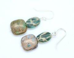 Jasper Green 13mm Square Natural Gemstone .925 Sterling Silver Earrings 1 1/2″
