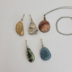 5 Interchangeable Dainty Polished Stone Jasper turritella Agate Pendant Necklace
