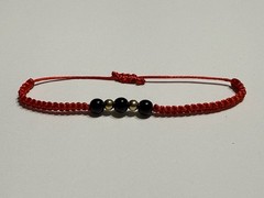 Handmade Adjustable Beaded Cord Bracelet, Red Black Gold, 5 Inches