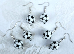 3 PAIRS OF SOCCER BALL EARRINGS White & Black Silicone & Silver toned Metal NEW