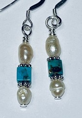 Sterling Silver, Turquoise & Fresh Water Pearls Earrings – Sun & Sea OOAK