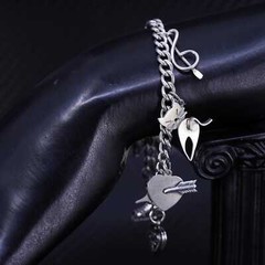 6.5” 6mm, vintage sterling silver 925 double curb chain bracelet with 6 charms