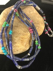Denim Lapis Multi Strands Navajo Sterling Silver Necklace 22″ 03342