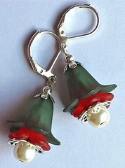Vine GREEN Cherry RED acrylic FLOWER earring SP LEVER BACK