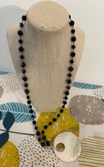 White Mother of pearl necklace shell black beaded acrylic 30 in hand made