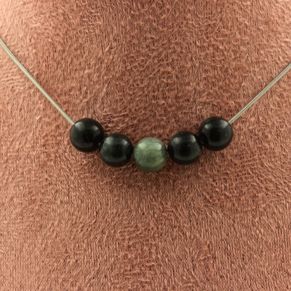 stones And Minerals. Necklace 5 Seraphinite Beads From Russia 8 Mm Steel Chain