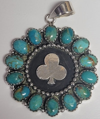 Turquoise club/clover pendant- SS 925 -Handmade – full silver back