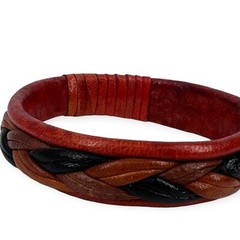 Thick Brown Red Tan Woven Braided Slip On Bracelet Handcrafted Artisan