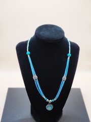 Turquoise Beaded Tibetan silver Multi Strand Round Shape Pendant necklace