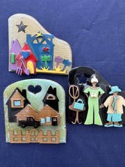 Vintage Jewelry Lot Lucinda Pin House Pin All 3 Rare W/ Cutout 1 Woman 2 House