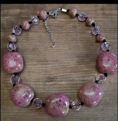 Handmade Pink Ceramic Stone And Beaded Necklace