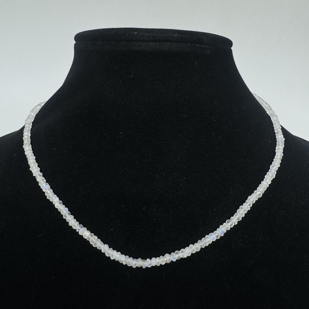 Faceted Rainbow Moonstone Bead Necklace With Sterling Silver Clasp 4mm 16-18″