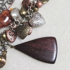 Artisan Made Safety Pin Brooch Fall Vibes Copper Brown Metal Wood