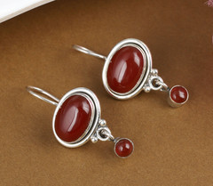 925 Sterling Silver Handmade Silver Earrings Natural Red Onyx Stone Earrings