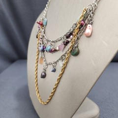 Vintage Handmade Necklace Layered Mixed Materials Boho Statement Gems Pearls