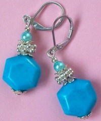 sky blue HOWLITE geometric drop earring SP LEVERBACK handcrafted XX