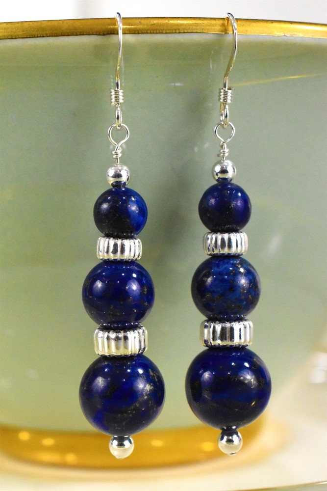 Sophisticated Graduated Lapis Lazuli Chandelier Earrings in .925 Sterling Silver
