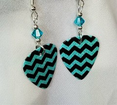 Turquoise and Black Chevron Guitar Pick Earrings with Swarovski Crystals