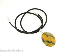 Bumblebee Jasper Necklace Sterling Silver Wire Wrap with Leather Cord Unisex