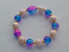 Handmade Light pink bead Blue Pink crackled bead Elastic Stretch Cord Bracelet