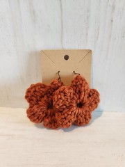 Handmade Croched Burnt Orange Flower Dangle Earrings Made With Nickel Free Hooks
