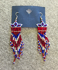 Prison Native-made Beaded Dangle/Drop Hook Earrings Glass Red White Blue