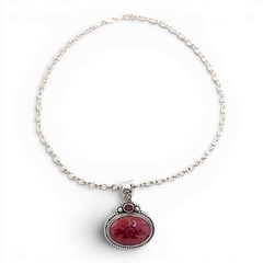 Sterling Silver Carved Carnelian Gemstone Floral Pendant Necklace 18″ Southwest