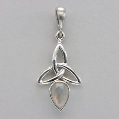 925 Sterling Silver – Facetted Teardrop Rainbow Moonstone Celtic Knot Pendant