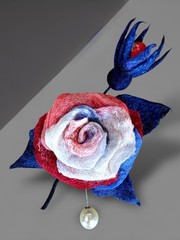 4th of July Independence Day ROSE Lapel Pin Brooch Handmade Wool Felting Art