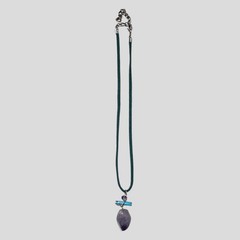 Boho Necklace with Amethyst & Turquoise Pendant on Green Suede Cord 16-19″