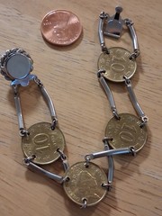 1980’s Hong Kong 10 cent coins bracelet 7″ handmade vintage