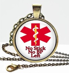 Medical Alert Necklace No Stick No BP Left Glass Top Fashion Pendant & Chain