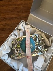 Natural Kingman Turquoise and Peridot Cuff Bracelet in Sterling Silver (7.00 In