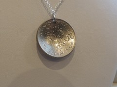 French Polynesian coin necklace 20 Francs 2002 domed