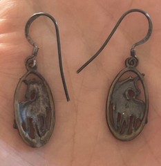 Sterling silver pierced horse earrings with heavy patina