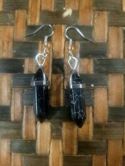 Faceted Citrine & Black Tourmaline Hexagonal Pendant Earrings