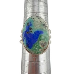 Sterling Silver Azurite-Malachite Oval Ring Size 8