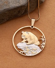 Panda Bear Pendant, Hand Cut Chinese Panda Bear Coin, 1 1/4″ in Dia., ( # 879 )