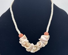Vtg 70s Sliced Cone Conch Shell Coral Choker Luhuanus Necklace Bras Screw Clasp